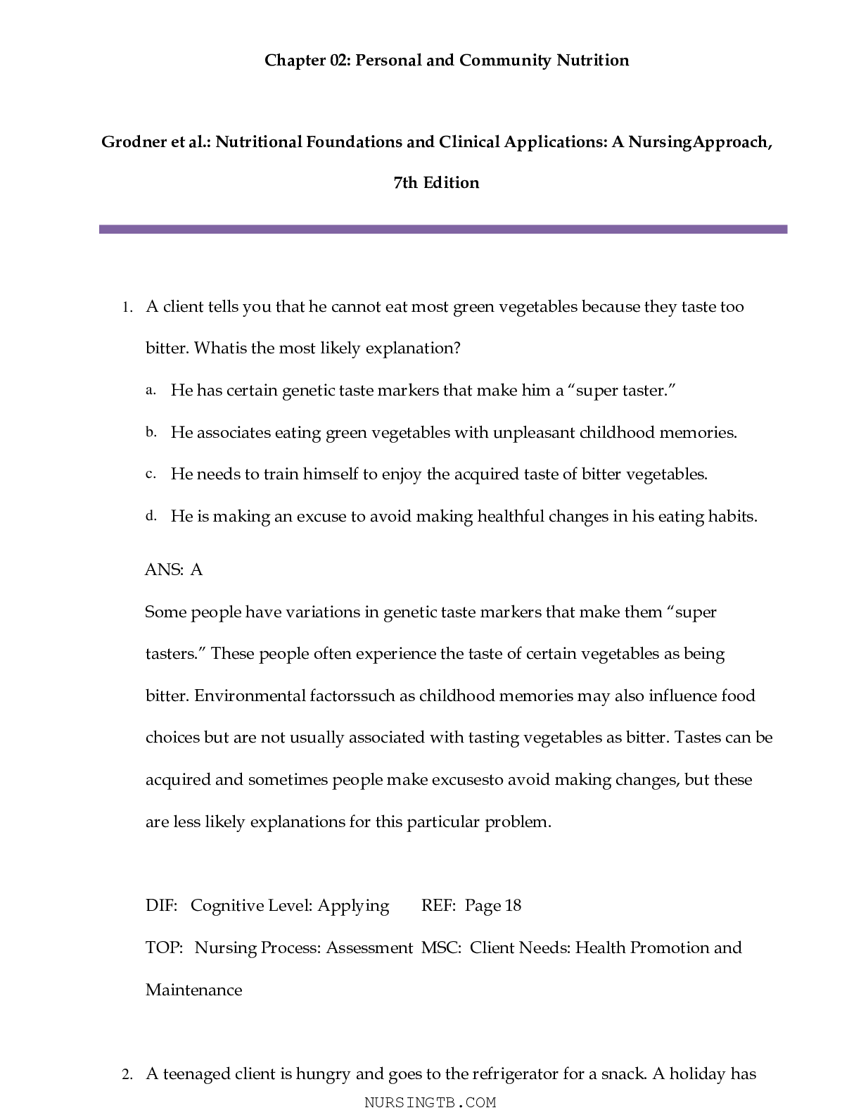 Preview of ATI Chapter 02 Personal and Community Nutrition, Grodner et al. Nutritional Foundations an